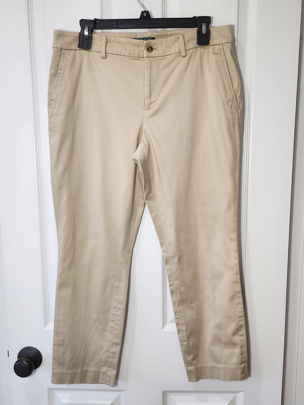 Lauren Ralph Lauren Womens Khaki Beige Chino Pants Sz 10 Cotton Stretch Straight - Picture 3 of 12